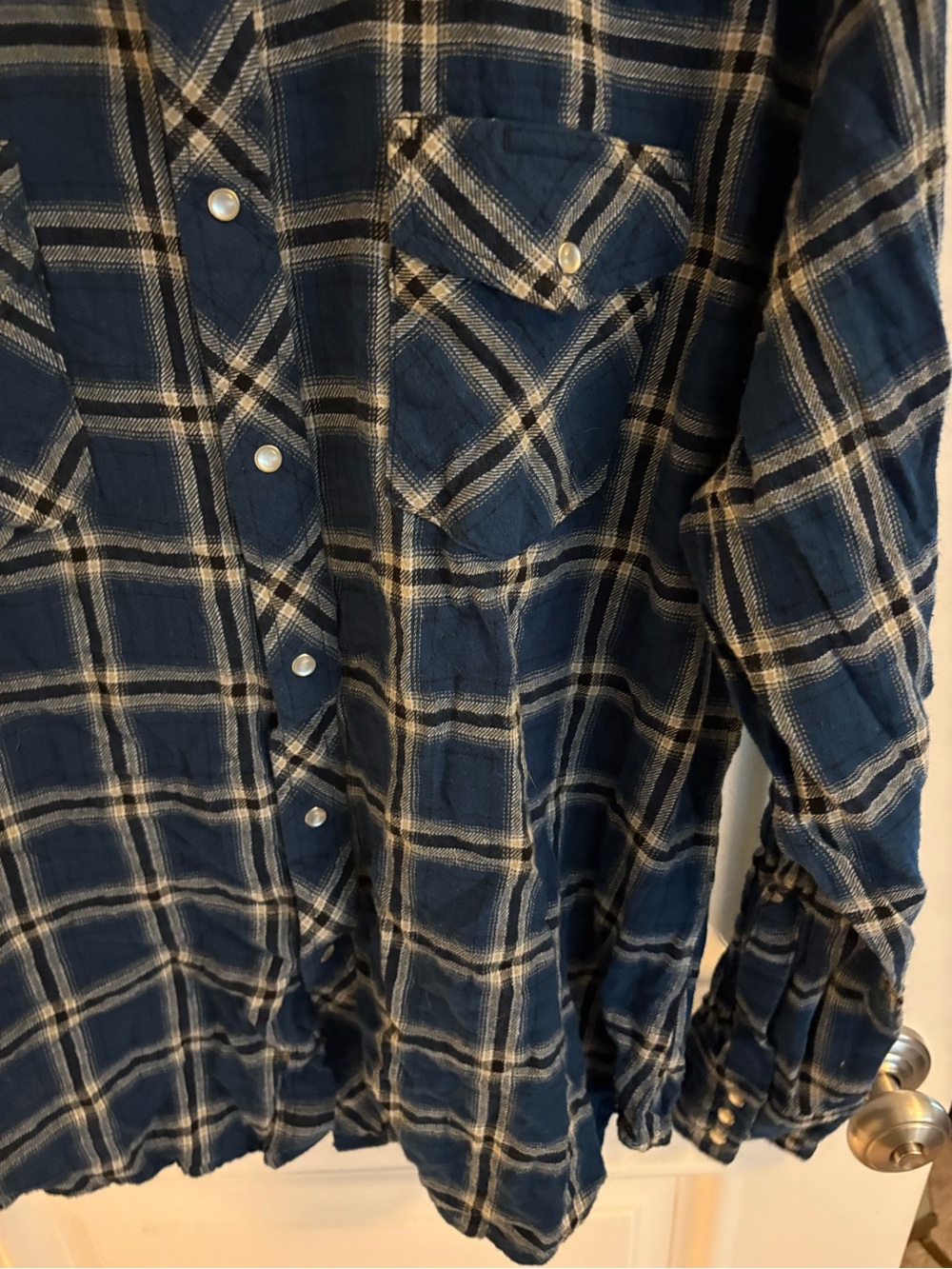 Wrangler Blue Plaid Pearl Button Snap Flannel Shirt - Picture 12 of 16